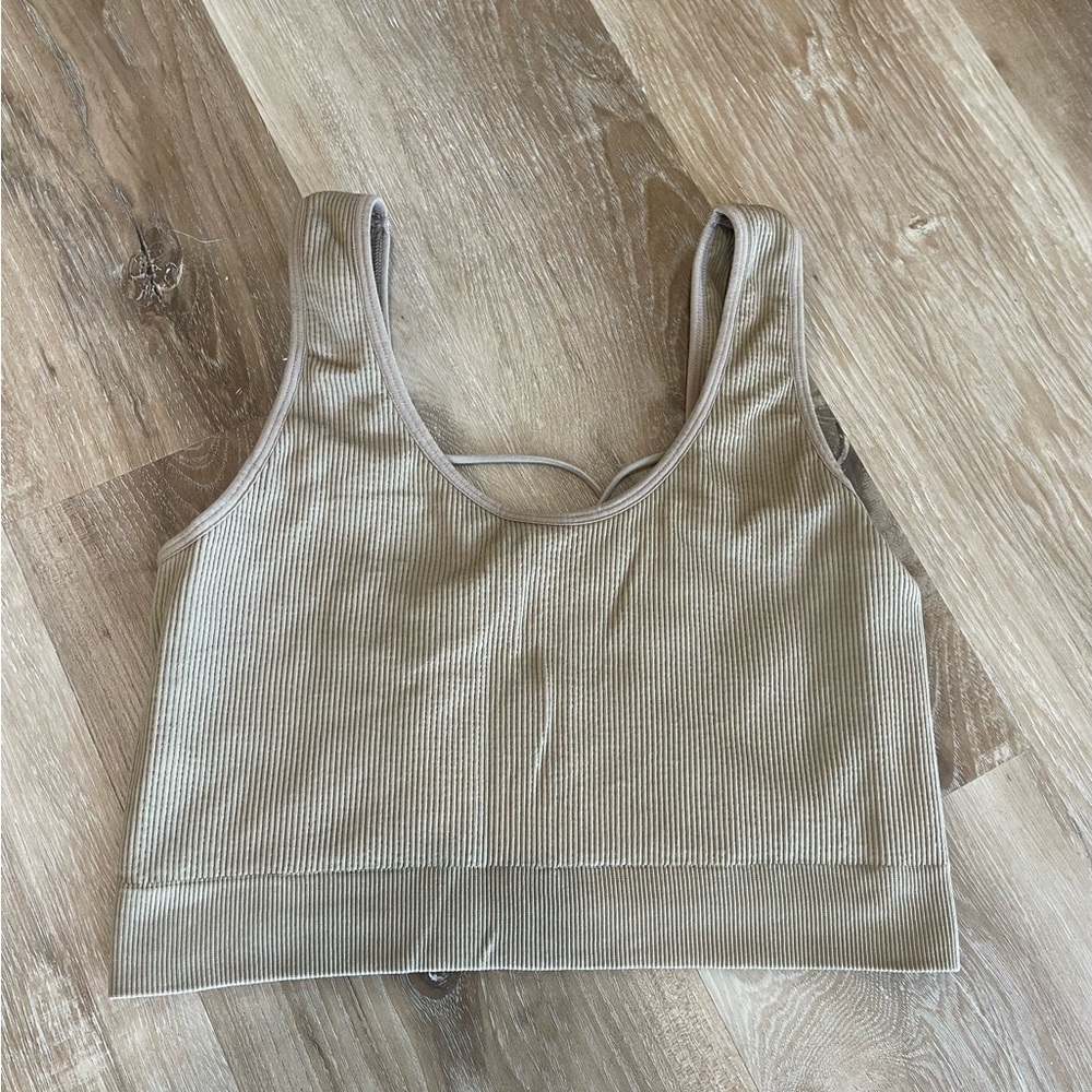 NVGTN Tan Ribbed Crop Top
